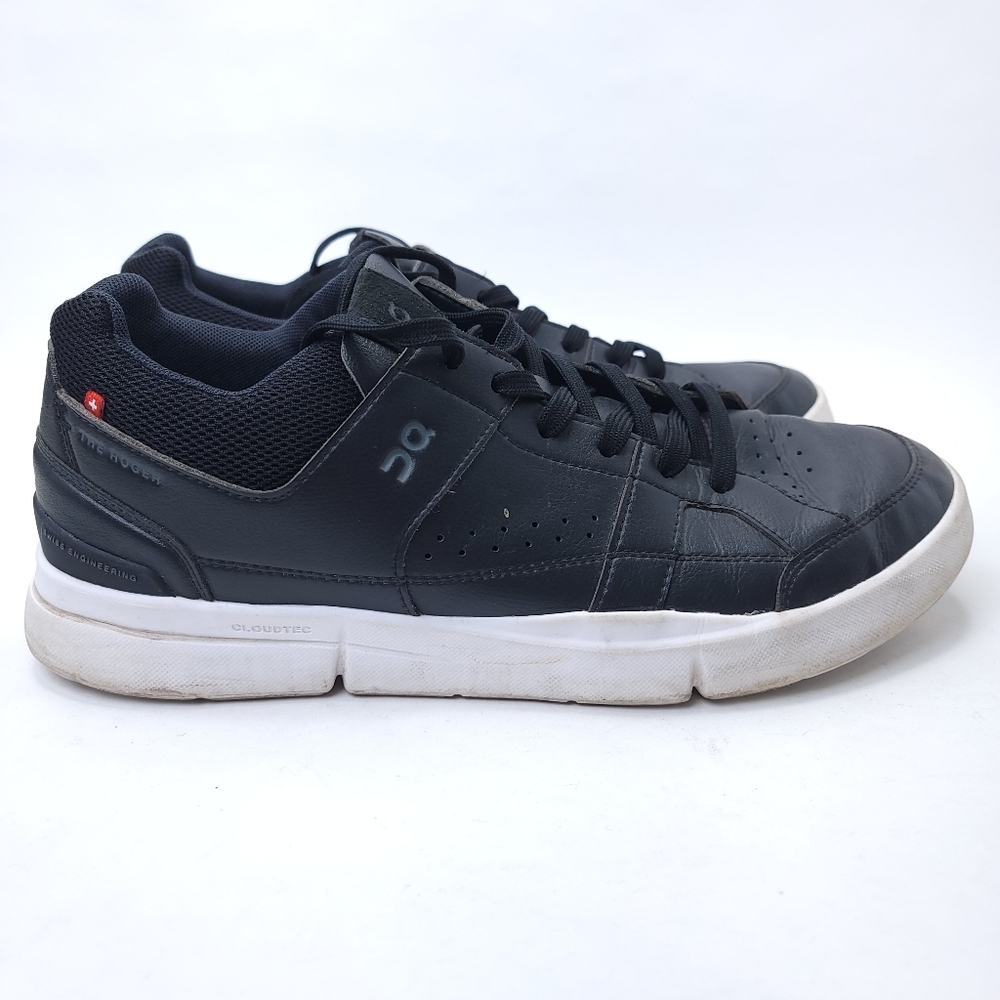 On Cloud The Roger Advantage Shoes Black Leather Swiss Cloudtec Mens Size 10.5